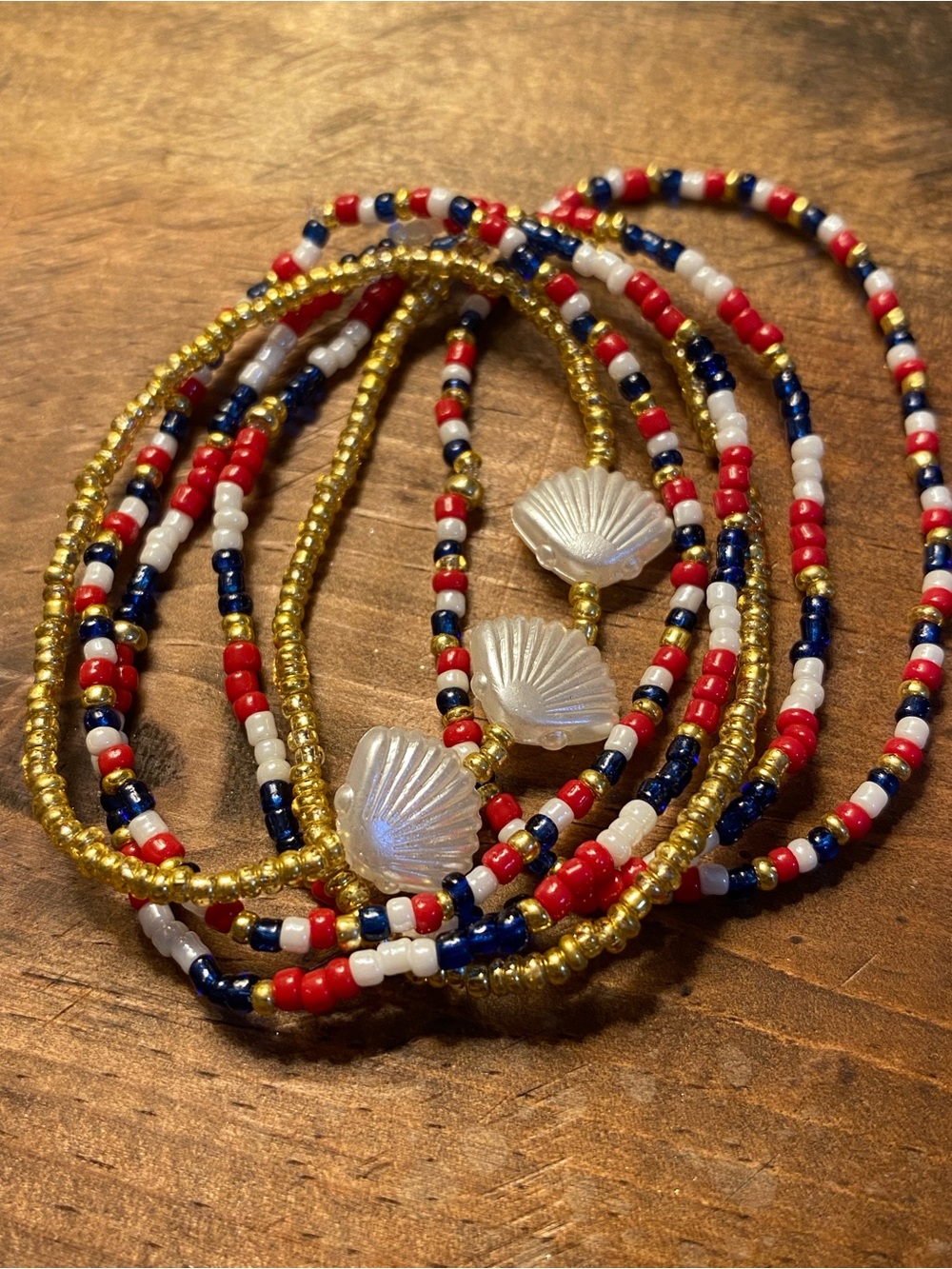 USA 250-Red White Blue and Gold Seed Bead Bracelet Set